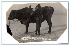 North Dakota ND Postcard RPPC Photo Fred Olsen Bachelor Stopping His Way From PO