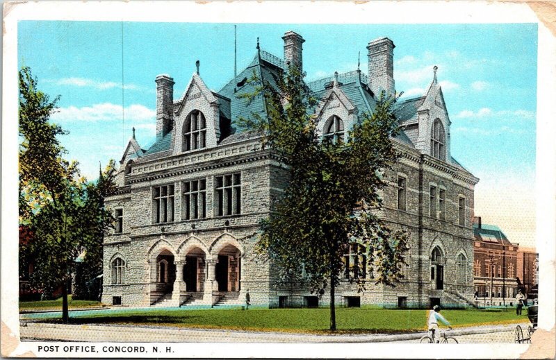 Historic Post Office Streetview Concord New Hampshire Government WB Postcard 