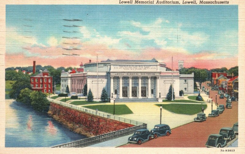 Vintage Postcard 1943 Lowell Memorial Auditorium Building Lowell Massachusetts