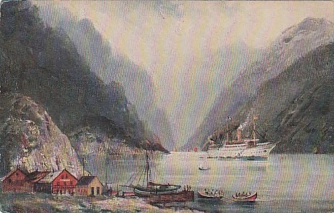 Norway Norofjord With Steamship