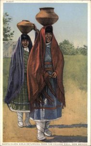 Fred Harvey Santa Clara New Mexico NM Girls Water Carriers Vintage Postcard