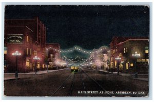 c1910's Main Street At Night Trolley Railway Aberdeen South Dakota SD Postcard