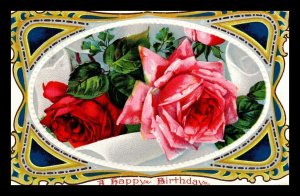 1914 A Happy Birthday Roses Kensington Kansas Embossed German Postcard 5-31