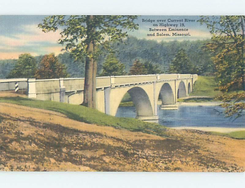 Unused Linen BRIDGE SCENE Eminence To Salem Missouri MO H8184