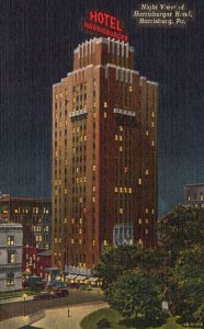 1963 Hotel Harry's Burger Night View Harrisburg Pennsylvania PA Posted Postcard