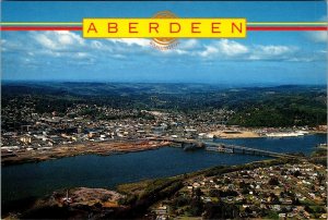 2~4X6 Postcards Aberdeen, Washington  BIRD'S EYE VIEW~Grays Harbor & WA MAP CARD