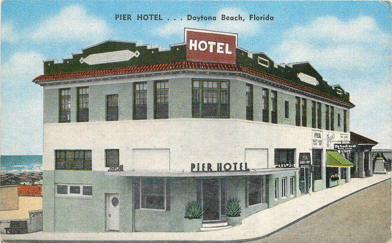 Daytona Beach Florida 1940s Pier Hotel roadside Kropp postcard 10907