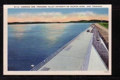 Tennessee colour PC Cherokee Dam, TVA on Holston River unused