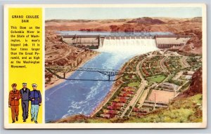 Military~Washington~Air View Of Grand Coulee Dam On Columbia River~Vintage PC