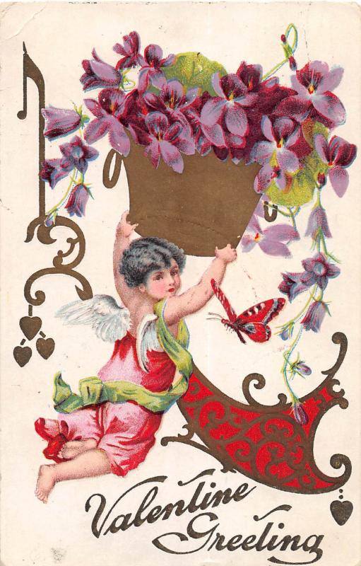 D36/ Valentine's Day Love Holiday Postcard 1909 Allegheny Pa Butterfly Fantasy14