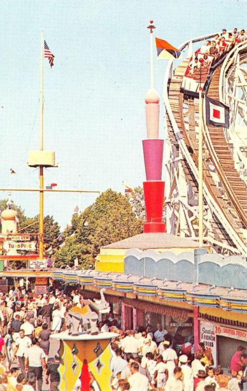 Palisades Park NJ Amusement Park Midway and Cyclone Roller Coaster Postcard