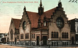 First Presbyterian Church Parish BATTLE CREEK Michigan MI Vintage Postcard 1909