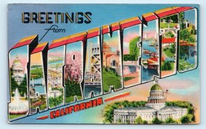 Large Letter Linen SACRAMENTO, California CA~1945 Deltiology Metrocraft Postcard