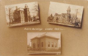 J66/ London Ohio RPPC Postcard c1910 3View School Court House Library 233