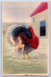 St. Louis MO Postcard Thanksgiving Greetings Turkey Airbrushed Embossed 1907