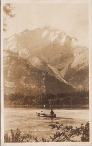 Banff Alberta Boating on Bow River AB c1920 Gowen RPPC Postcard H43 *as is