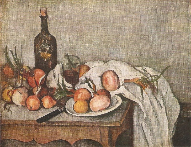 P. Cezanne. Onions and Bottle Fine painting, modern fRENCH postcard