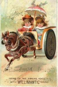 1880s-90s Evans & Bro. General Merchandise Willimanitc Thread Girls Horse Wagon