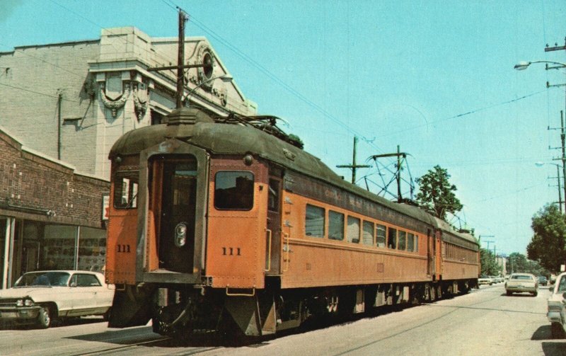 Vintage Postcard Chicago South Shore & South Bend Train Storefront Station Mich.
