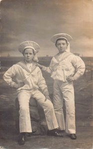 A698 Real Photo 1908 Pair of Boys posing in Sailors Uniform vintage postcard