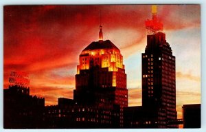 OKLAHOMA CITY, OK ~ Skyline SKYSCRAPERS at SUNSET c1950s-60s  Postcard