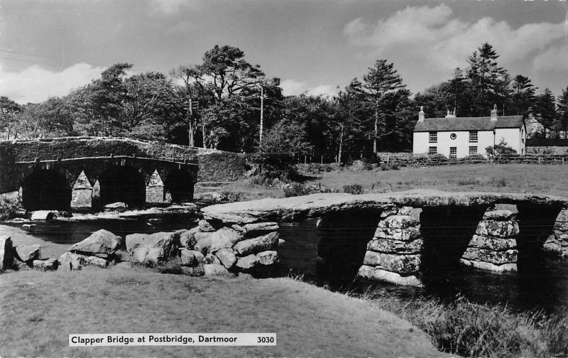 uk30523 clapper bridge and post bridge dartmoor real photo uk