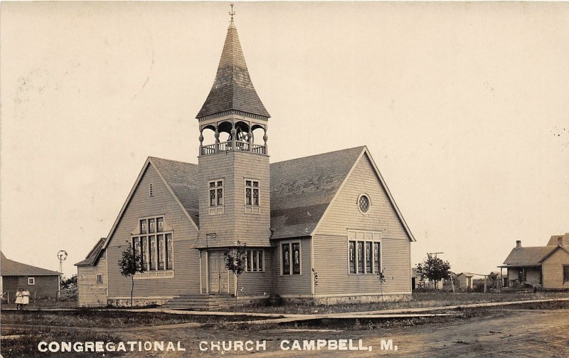 F40/ Campbell Minnesota RPPC Postcard c1910 Congregational Church