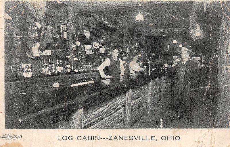 F25/ Zanesville Ohio Postcard c1910 Log Cabin Bar Interior Men