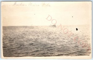 c1910s Indian River, FL RPPC Flat Pontoon House Boat Real Photo Postcard A100