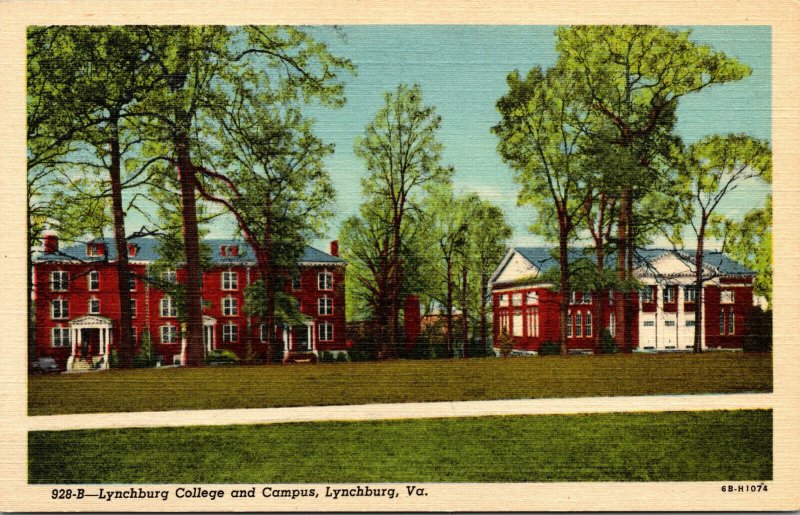 Vtg 1940's Lynchburg College and Campus Lynchburg Virginia VA Linen Postcard