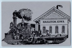 Hazleton Iowa IA Postcard Train Railroad Passenger Station Depot Building Scene