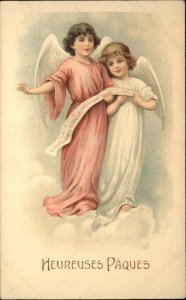 Easter Heureuses Paques Sweet Child Angels c1910 Vintage Postcard