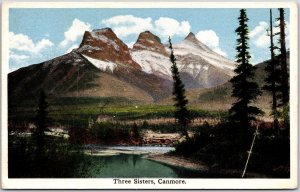 Alberta Canada CAN, The Three Sisters Mountains in Canmore, Vintage Postcard