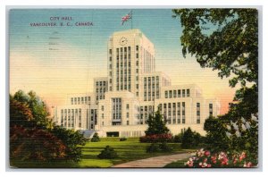 City Hall Building Vancouver British Columbia BC Canada Linen Postcard N22