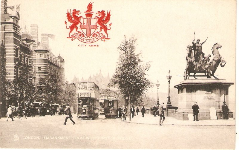 London. Enbankment from Westminster Bridge Tuck Heraldic  Series PC # 2175