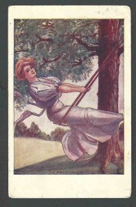 1908 PPC* Woman On Swing Signed F Earl Christy Posted