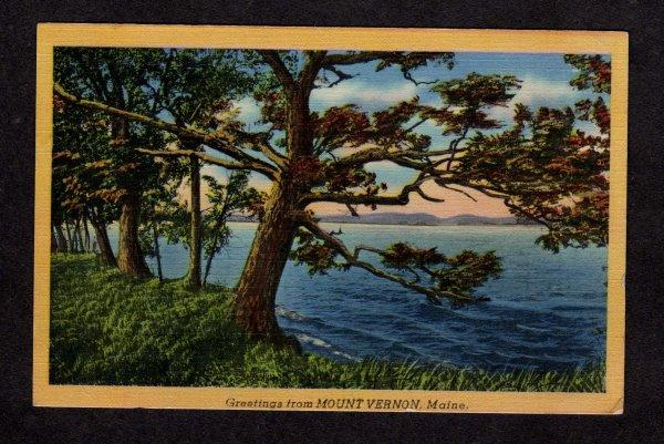 ME Greetings From Mount Mt Vernon Maine Linen PC Postcard Carte Postale