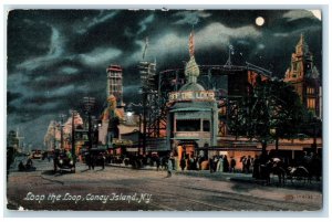 1908 Loop The Loop Railroad Classic Cars Tourists Coney Island New York Postcard