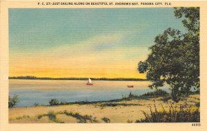 Panama City Florida 1940s Postcard Just Sailing Along St. Andrews Bay