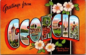 Vtg 1940s Large Letter Greetings Georgia GA Cherokee Rose Unused Linen Postcard