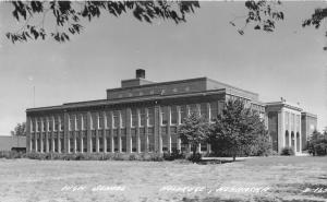 Holdrege Nebraska~High School Building~Triple Arch Entryway~1930s RPPC Postcard