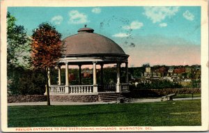 Vtg 1910s Pavilion Entrance to Zoo overlooking Highlands Wilmington DE Postcard