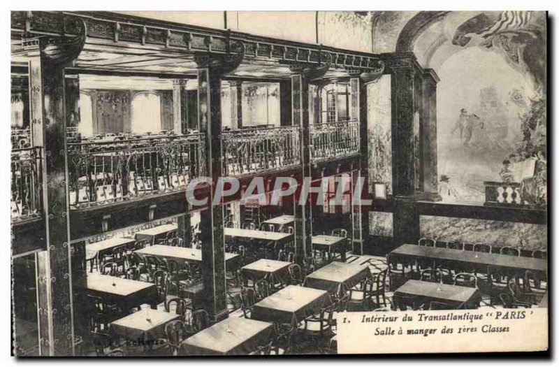 Old Postcard Boat Ship Interior of the Paris Transatlantic Dining room of 1er...