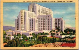 Vtg California CA Los Angeles County General Hospital 1930s Linen Postcard