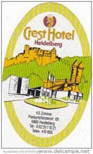 GERMANY HEIDELBERG CREST HOTEL VINTAGE LUGGAGE LABEL