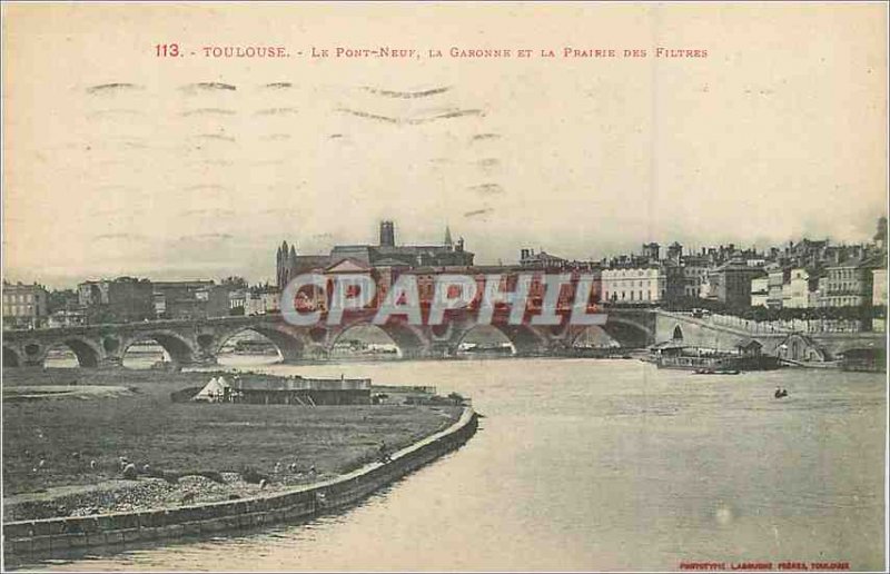 Postcard Old Toulouse Pont Neuf The Garonne and the filters prairie