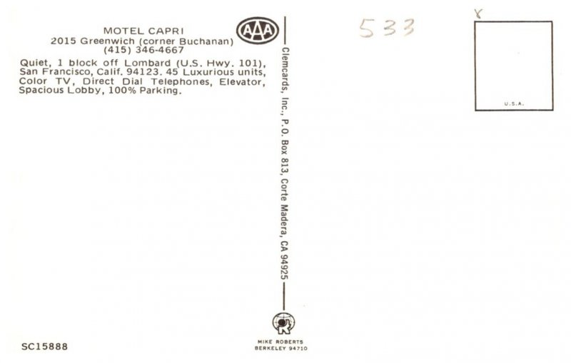 California  San Francisco Motel Capri