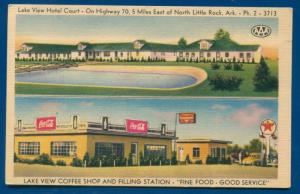 Lake View Coffee Shop Filling Statioin Little Rock Arkansas ar linen postcard