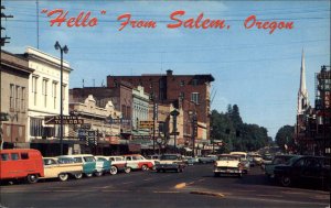 Salem Oregon OR Classic 1950s Cars Street Scene Vintage Postcard