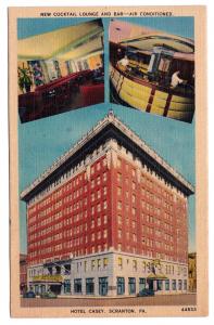 1930-45 Scranton PA Hotel Casey New Cocktail Lounge Bar Air Conditioned Postcard